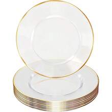 D13 Inch Charger Plates 8 Pack Clear Charger Plates With Gold Rim Heavy Duty Disposable Plastic Chargers For Dinner Elegant Dining Wedding Party Formal Event Decoration 8 Gold - Vàng - Xem 1