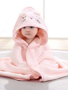 Hooded Bath Towel With Embroidered Animal Design, Baby/Newborn/Children's Bathrobe, Embroidered Ref: YB-006 - Rosa - 查看 1