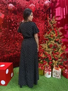 Elegant Women's Wrap Dress - 黑色波點大號 - 查看 4