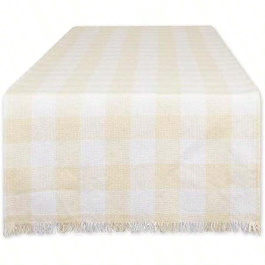 DII Colección de Mesa de Cuadros con Flecos Pesados, Juego de manteles Individuales, 13 x 19 Pulgadas, Color marrón Piedra, 6 Piezas(Table Runner, 14x72" Natural) - Multicolor - Ver 1