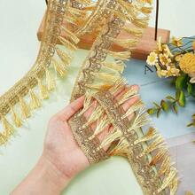 AWYY6 Yards Gold Fringe Tassel Trim 2.13 Polyester Fibre Fringe Lace Trim Ribbon Knitting Tassel Metallic Braided Edging Chainette Trimming For DIY Sewing Crafts Curtain Embellishments - 金色流蘇飾邊 - 查看 3
