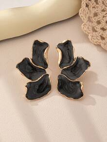 1 对优雅不锈钢合金釉面花瓣女士耳环，简约百搭不锈钢耳环，适合日常佩戴