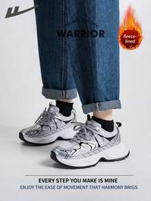 WARRIOR 女式舒适街头风厚底鞋，秋冬季轻便舒适透气跑步鞋，简约休闲又不失时尚感，四季皆宜，耐磨耐穿，适合全天穿着的训练鞋，保暖内衬运动鞋 - 灰色 - 查看 8