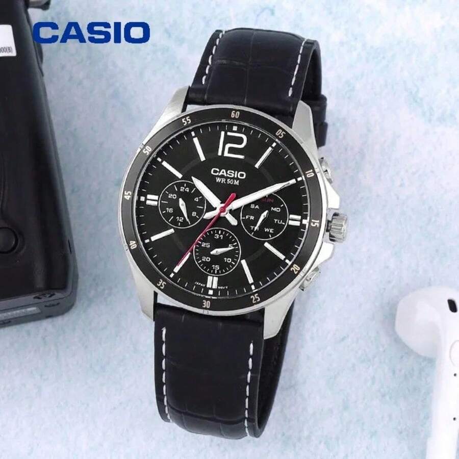 Casio Enticer Chronograph – 6-Hand Precision Movement, Genuine Leather Strap, Refined Sport Design & Comfortable Daily Wear - one-size - View 1