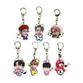 1个Q版钥匙扣，2025新款大头卡通钥匙圈，可爱KPOP偶像包包挂件，亚克力PVC粉丝应援周边，背包车钥匙装饰，流行音乐周边收藏品，ARMY粉丝生日及节日礼物