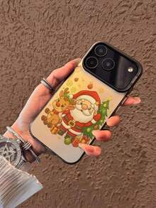 1pc Funda de Teléfono de TPU de Cobertura Completa a Prueba de Golpes con Borde Suave, Santa Claus de Dibujos Animados con Renos, Árbol de Navidad, Regalos, Copos de Nieve para Navidad, Compatible con iPhone 17/16/15/14/13/12/11/Plus/Pro/Promax/Air, Galaxy S25/S24/S23/S22/S21/FE/Plus/Ultra, Interesante Puzzle Impermeable a Prueba de Golpes, Resistente a Arañazos, Funda de Teléfono de Estilo Navideño, Regalo de Navidad Perfecto - Negro - Ver 4