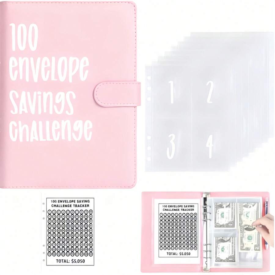 100 Envelopes Money Saving Challenge - A5 Money Saver Budget Binder Book With Cash Envelopes And Numbers, 100-Days Of Easy And Funny Ways To Save $5,000 Cash Envelope Challenge Binde - Multicolor - View 1