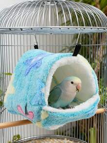 1个随机颜色心形/海星图案毛绒加厚全封闭防风保暖鸟窝、鹦鹉窝、仓鼠窝，超柔软，适合鸟类和小宠物在秋冬季使用