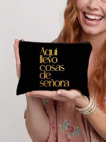 Unisex Tragetasche Set, inklusive Umhängetasche und Kosmetiktasche, minimalistischer College-Stil, Baumwollmaterial, faltbar, tragbar, strapazierfähige bedruckte Handtasche in Schwarz - Verschiedenfarbig - Übersicht 8