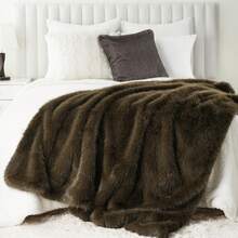 Luxury Fluffy Olive Green Faux Fur Throw Blanket, Cozy Warm Fur Blanket For Couch, Sofa, Chair, Bed, Plush Fuzzy Fur Throws With Long Pile - 橄欖綠 - 查看 9