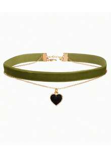 1pc Women's Retro Velvet Choker Necklace With Heart Pendant, Fashion Collar - Multicolor - View 24
