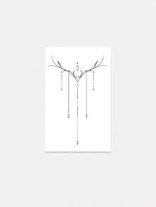 1 Stück modischer geometrischer Nischen Tattoo Aufkleber für Schulter und Hals, minimalistisches abstraktes temporäres Tattoo im dunklen Stil mit feinen Linien