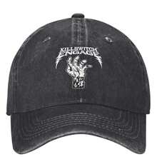 1 Piece Killswitch Engage Retro Y2K Hip-Hop Baseball Cap, 100% Cotton, Breathable, Adjustable Size, Unisex Design, Suitable For Outdoor Fitness And Casual Wear - 黑色 - 查看 2
