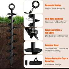 4件/套、6件/套 15英寸重型螺旋地锚，适用于帐篷、蹦床、户外地桩、花园立柱及牢固锚固，黑橙色