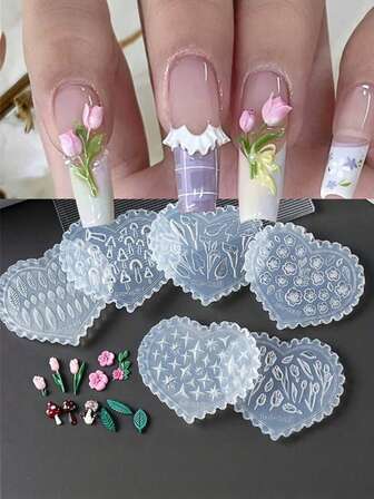 1pc 3D Tulip Flower Spring Nail Silicone Mold Carved Floral Leaf Decoration DIY Design Nail Tools Reusable Stencil Spring Summer Floral Manicure Decoration Tool Salon Nail Art Supply For Girls,Nail Supplies,Nail Tools,Nail Art Tools,Back To School,Nails,Nail Tools For Press On Nails