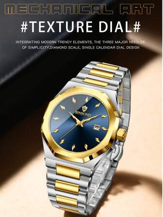 BINBOND Top Brand New B825 Business Men's Quartz Watch Waterproof Night Light Calendar Fashion Men's Quartz Watch