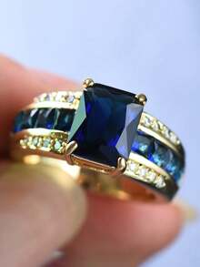 1pc Elegant & Cute Purple Zirconia Engagement Ring, Silver Women's Wedding Jewelry - Ring 2 - View 11