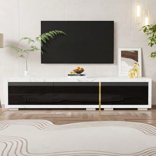 Modern TV Stand With Adjustable Length (140-260 Cm), Swivel Base, Black Marble Effect, Glossy Matte White Finish And Gold Accents. Description: This TV Stand Combines Modern Design With Contemporary Style. - màu đen - Xem 5