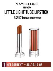 Maybelline LITTLE LIGHT TUBE LIPSTICK #SNU71 Caramel Orange Brown (3G/0.10OZ), Contain Hyaluronic Acid Hydrating, 1-Swipe Intense Smoky Pink Pigment, Lustrous Glassy Glow (Brightens Complexion), 8H Nonon-Dleing &Up-Tokd Clip Luxe Case, Beginner-Friendly 3-Step Application for 3D Plump Lips – Ideal for Daily Sophisticated Makeup - 查看 6