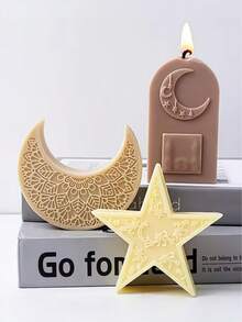 Moules à bougies en forme de lune, moule en silicone en forme d'étoile et de lune, pour décoration de maison, de fête, de table, fabrication de bougies pour les fêtes, savon fait main