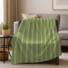 1pc Modern Mint Green & Striped Flannel Blanket - Soft Warm All-Season Lightweight Breathable Durable Throw For Sofa, Bed, Office, Camping, Travel - Machine Washable Contemporary Home Decor Gift - As Shown - View 2