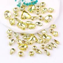 50pcs/Pack, Multi-Color, Mixed Shape Handmade Sew-On Glass Rhinestone Decorative Beads, Flat Gold Metal Base With Hole, Shiny Crystal DIY Accessories Sewing Materials For Decorating Clothes, Dresses, Bags, Shoes, Brooches, Earrings, Handicrafts - Shapes Mix - View 21