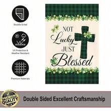 1pc St Patricks Day Christian Shamrock Garden Flags 12x18- Not Lucky Just  Plaid Small Yard Flag Double Sided Banner For Holiday Yard Outside - 預設 - 查看 3