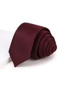 5.5厘米/2.2英寸宽酒红色窄领带，时尚休闲领带，男女皆宜，适合婚礼、毕业典礼、学生场合。 - 藏青色 - 查看 3