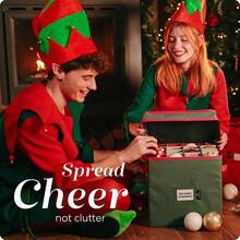 Almacenamiento de adornos de Navidad - almacena hasta 64 adornos navideos, divisores ajustables, cubierta y dos asas La atractiva caja de almacenamiento mantiene las decoraciones limpias y secas para la prxima temporada. - Verde-64 + 12" x 12" 12" - Ver 9