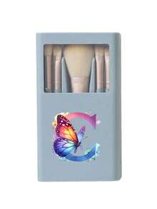 5 piezas Juego de brochas de maquillaje portátil con espejo, estampado de mariposa colorida y letra A-Z, juego de brochas de maquillaje en caja, juego de brochas de maquillaje multifunción con caja de espejo, mini lápiz de maquillaje multifunción, brocha de base, brocha de sombra de ojos, paleta básica de herramientas de maquillaje, organizador de maquillaje - Multicolor - Ver 22