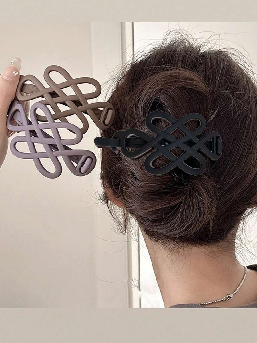 Conjunto de 3 presilhas de cabelo grandes com nó chinês, presilha simples para rabo de cavalo, presilhas de cabelo com fivela de sapo, acessórios de cabelo femininos, presilhas de garra elegantes. - Multicolorido - Ver 1