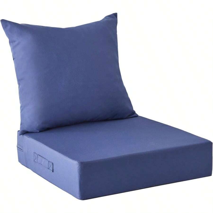 Outdoor Cushions Patio Furniture, Outdoor Cushion Set 24x 24x 5.75 Inch, Waterproof Fade Resistant Outdoor Chair Cushions, Deep Patio Chair Cushion With Removable Cover, Navy Blue - Xanh nước biển + 24*24+5.75/25*22.5" - Xem 1