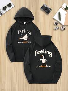 Goose Humor Hoodie - Feel Productive - Casual And Comfortable Red Polyester Sweatshirt With Cute Duck Design, Long Sleeves, Drawstring Hood | Perfect For Work And Leisure | Available In 9 Colors - 黑色 - 查看 8