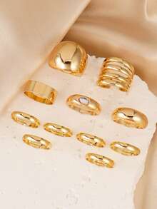 11Pcs Chunky Stackable Golden Rings Set, Wide Band Dome & Multi-Layered ...