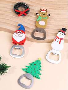 1 buah Pembuka Botol Bertema Natal (Dengan Fungsi Magnet Kulkas) - 4 Desain Lucu (Santa Claus, Manusia Salju, Rusa Kutub, Pohon Natal), Alat Bar Stainless Steel, Aksesori Pesta yang Menyenangkan, Hadiah Liburan yang Sempurna - bawaan - View 3