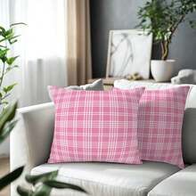 Pink Checkered Pillow Covers - Pack Of 2, Classic Plaid Gingham Throw Pillow Covers For Office, Living Room, Bedroom, Car, Sofa, Couch Decor,Pinkwhiteplaid03 - 粉紅白格子03 - 查看 4