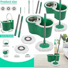 Spin Mop Bucket With Quick Dry System, 360° Microfiber Mop Heads, Adjustable Stainless Steel Handle, For Living Room, Bedroom, Bathroom,Floor Cleaning Spin Mop - Mặc định - Xem 1