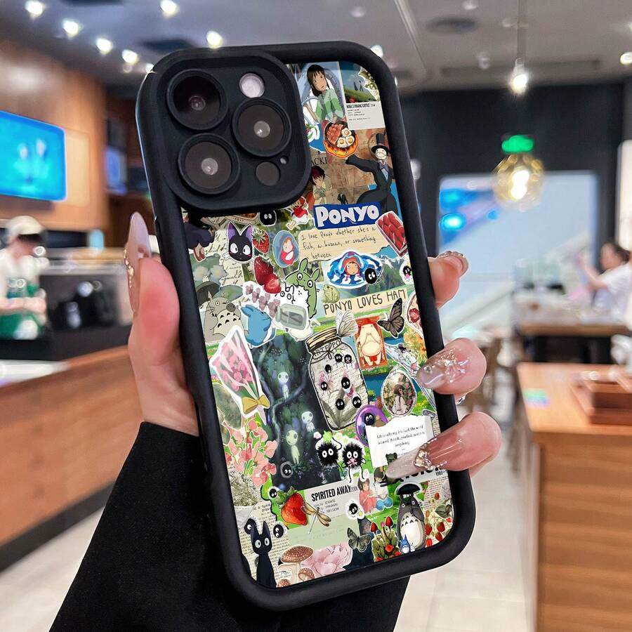 Funda para teléfono con collage de Ponyo y , compatible con fundas , 17, 16 Pro Max, 15 Pro Max, 13 y 12. Fabricada en TPU, ofrece protección contra golpes y caídas. Un regalo perfecto para familiares, amigos, seres queridos, novios/novias y cumpleaños. - Negro - Ver 1