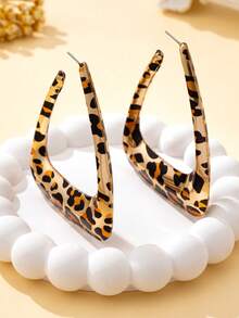 1 par de pendientes geométricos de triángulo exagerados para mujeres, diseño minimalista de moda, adecuados para uso diario - estampado de leopardo - Ver 3