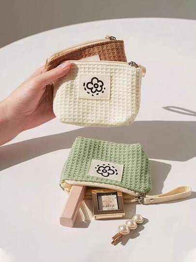 可爱迷你卡通设计零钱包，便携式口红/化妆品包，耳机和线缆收纳包，非常适合海滩度假、浴室收纳、卧室整理，大容量