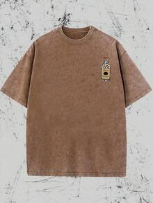 Estilo vintage, entusiasta de Tito's Vodka, elementos de estampado de leopardo, MUÉSTRAME TUS TITOS Camiseta vintage de texto humorístico con estampado a doble cara lavado. Camiseta holgada retro, camiseta casual para hombre, lavable a máquina. Camiseta con diseño genial, tela duradera y cómoda, estilo de moda callejera, imprescindible para entusiastas del estilo callejero, ropa deportiva de primer nivel, adecuada para el transporte diario, citas, ocio a juego, adecuada para regalos de vacaciones, la primera opción para regalos. y regalos de Navidad/Año Nuevo, diseño unisex - Café integral - Ver 4