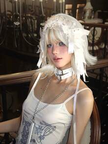 alicegarden Tóc giả tổng hợp ngắn màu vàng hoe dài ngang vai, tóc giả thẳng màu vàng hoe rẽ ngôi bên, trông tự nhiên, chịu được nhiệt độ cao - Vàng - Xem 4