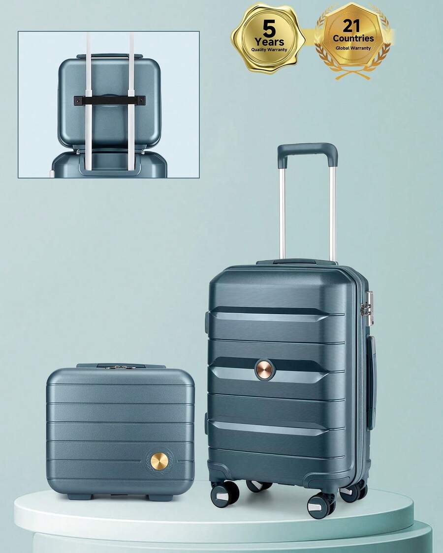 Somago 20" Carry On Luggage And 14" Mini Cosmetic Cases Travel Set Lightweight Polypropylene Suitcase With TSA Lock YKK Zipper Hardside Luggage With Spinner Wheels (2 Piece Set)
