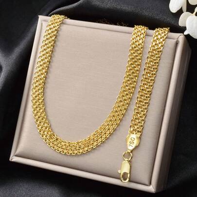 1 Set Of Minimalist Swedish-Italian Style 14k Gold Plated Copper Chain Necklace And Bracelet (For Women)