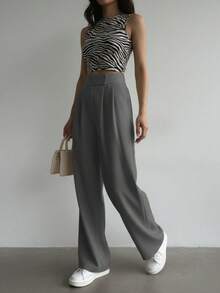 Women's Pants, High Waist, Flare, Flared, Casual, Modern, Elegant, Sophisticated, Palazzo Pants, High Waist, With Side Pockets, Romantic Fabric, Flare, Bell Bottom, Wide Leg, Sweatpants, Pants With Belt, Women's High Waist Jeans With Lycra Cotton Polyester Elastane, Premium Black Skinny Pants Women's High Waist With Lycra Elastane Black Jeans Black Twill Pants Women's Skinny Crepe Mesh Pants With Lined Belt High Waist Slim Quality, Women's Pants, Tailoring, Pantyhose, Crepe Pants, Jeans, Jogger, Denim Jacket, Linen, Women's Wide Leg Palazzo Pants, Monsca Zipper, Women's High Waist Jeans Up To The Navel With Elastane Lycra Women's Clothing, Wide Leg Pants, Duna With Button, Duna Social Palazzo Pants High Waist With Elastic Loop Zipper And Button, Does Not Contain Lining, Women's Palazzo Pants With Pocket High Waist Super Fashion, Modal, Social, Elegant, Social, Blogger, Butt Lifter, Dresses Super Well, - 灰色 - 查看 2