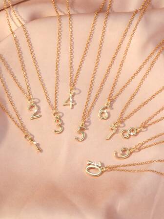 1 pieza Collar con colgante de número 3D con diamantes de imitación chapado en oro personalizado, versátil para fiesta de Navidad, uso diario, citas, ir al trabajo, apilar, accesorio de regalo memorable