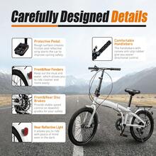 20-Inch Folding Bike With 7-Speed Gears, Compact And Portable Foldable Bicycle With Adjustable Seat For Easy Storage And Commuting - White, Black - View 5