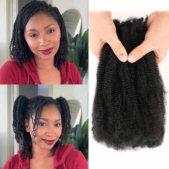 10/16 英寸 1 包 50 克天然黑色非洲卷曲辫子散装假发，用于迷你编织扭发，非洲卷发散装假发，用于微型弹簧扭发，万圣节男女通用的脏辫接发修复发绺