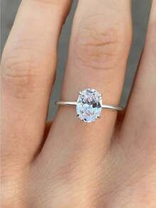 1pc Sparkle Oval-Shaped Engagement Cubic Zirconia Ring Wedding Band For Women Promise Ring Eternity Ring Fine Jewelry Gift For Valentine's Day ,Mothers Day And Dairly Wear - Thời trang - Xem 5