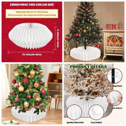 - Collar de rbol de Navidad de panal de abeja de 26 pulgadas, color blanco, plegable, para rbol de Navidad, con falda, soporte de cesta de papel, cubierta de base para rboles